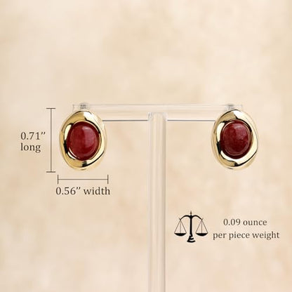 Jean Beau Chunky Gold Stone Stud Earrings for Women, Trendy Natural Gemstone Hypoallergenic Earing Valentine Jewelry Gift - color: Garnet