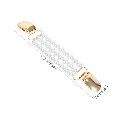 Generic Faux Pearl Sweater Clips with Chain for Women Shawls and Cardigans, Elegant Privacy Protection and Versatile Use, for Daily Wear and Parties, White Metal Design