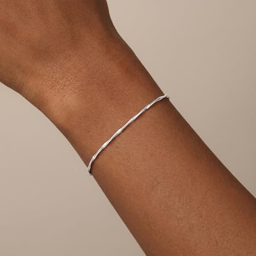 Mujahid 925 Sterling Silver Bracelet - Sterling Silver Chain Bracelet for Women Delicate Thin Chain Jewelry Gift for Women 6.5 to 8 Inches