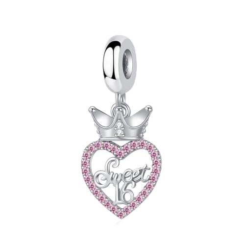 Sweet 16 Celebration Dangle Charm Happy Birthday Compatible with Pandora Bracelet - color: Pink