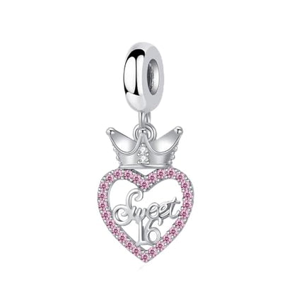 Sweet 16 Celebration Dangle Charm Happy Birthday Compatible with Pandora Bracelet - color: Pink