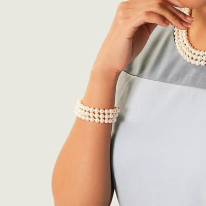The Pearl Source Sterling Silver AAAA Quality Round White Triple Freshwater Cultured Pearl Bracelet for Women - size: 6.0-6.5mm, style: 7" Length