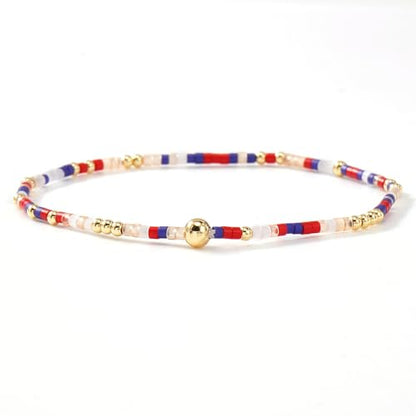 Colorful Beaded Bracelet Stack for Women,3PCS Handmade Bohemian Gold Plated Ball Stretch Stackable Bracelets Set Fashion Jewelry Gift Friendship - color: Red