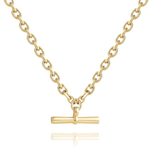 COBI T Bar Necklace for Women, Circle Pendant Necklaces,Gold Tone Finished Four Leaf Clover | Link Chain Necklace with T-Bar Charm, Adjustable 17"/18"+2" Jewelry Gift - color: Gold, style: T-Bar