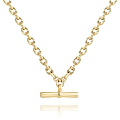 COBI T Bar Necklace for Women, Circle Pendant Necklaces,Gold Tone Finished Four Leaf Clover | Link Chain Necklace with T-Bar Charm, Adjustable 17"/18"+2" Jewelry Gift - color: Gold, style: T-Bar