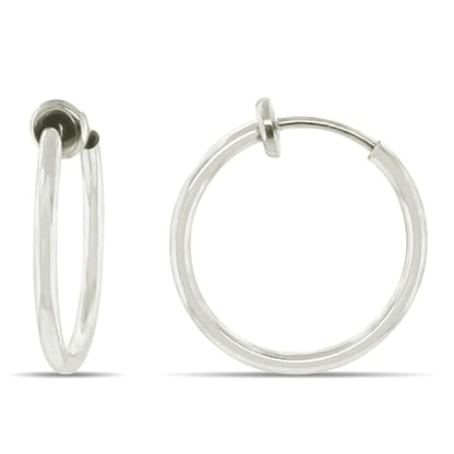 Clip On Spring Hoop Earrings for Non-Pierced Ears - color: White, size: 17mm