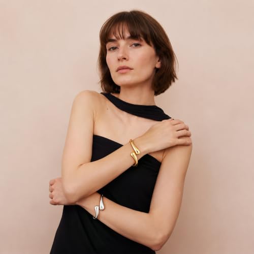 Chunky Gold Bangle Bracelets for Women Trendy 14K Gold Plated Cuff Bracelets Stack, Dainty Gold Bracelet Sets Non Tarnish Fashion Jewelry Gift - style: Gold-Silver-2pc-003