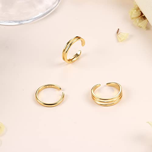 14K Gold Plated Toe Rings for Women | Adjustable Thin Toe Ring, Minimalist Open Band, Summer Beach Foot Jewelry - color: 3 Row Gold