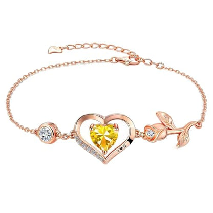 1CT Rose Heart Birthstone Bracelet for Women Love Gift - style: 11-Nov Yellow Rose Gold