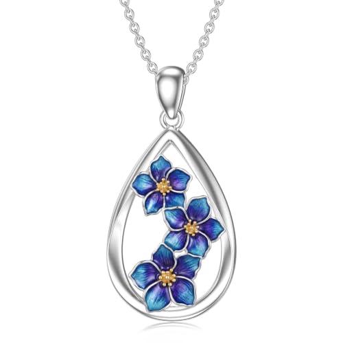 12 Month Birth Flower Necklace for Women 925 Sterling Silver Floral Teardrop Pendant Birthday Jewelry Gifts - color: 07. July Larkspur