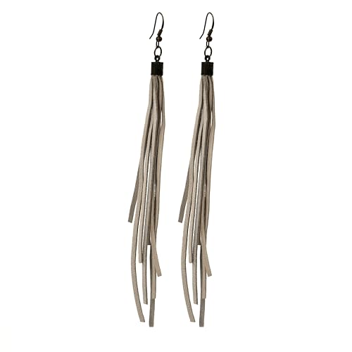 Handmade Genuine Leather Earrings for Women – Long Teardrop Boho Dangles, Lightweight Statement Fashion Jewelry - style: Springs-Grayish White