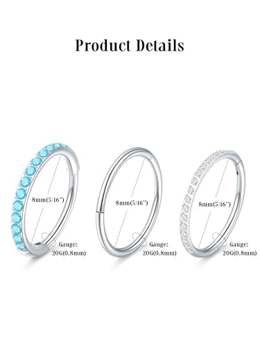 Oveta 3PCS 20G Nose Rings Hoop 8mm, Surgical Steel Tragus Helix Conch Piercing Jewelry Higned Segment Clicker Cartilage Hoop Earrings for Women Men, Silver/Gold - color: Silver