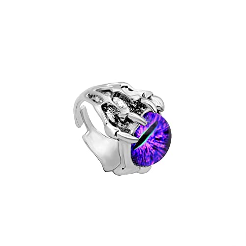 Rrdaily Gothic Punk Devil Evil Eye Rings, Open Adjustable Crystal Dragon Eagle Claw Locomotive Biker Ring for Men Party Gifts - color: Purple