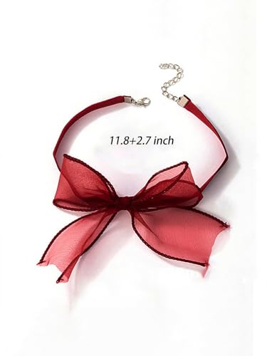 Bow Choker Necklace Sexy Bow Tie Choker Adjustable Gothic Lace Neckband Retro Lolita Sweet Collarbone Necklace Prom Wedding Party Trendy Jewelry for Women - color: Red