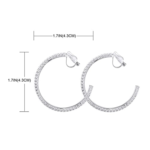 YOQUCOL 4.3CM(1.7in) Clip On Hoop Earrings Cubic Zirconia Non Pierced Ears Hoops for Women - color: Silver