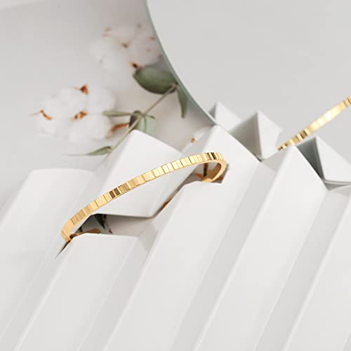 PERNNLA PEARL Dainty Gold Bar Bracelet for Women Simple Delicate Thin Cuff Bangle Hook Bracelet 18K Gold Plated Handmade Minimalist Jewelry - color: 12.Small Rectangle