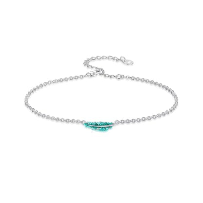 925 Sterling Silver Anklet Foot Bracelet with Crystal from Austria, Anklet Jewelry Gifts for Women 11 Inch Adjustable - style: Feather