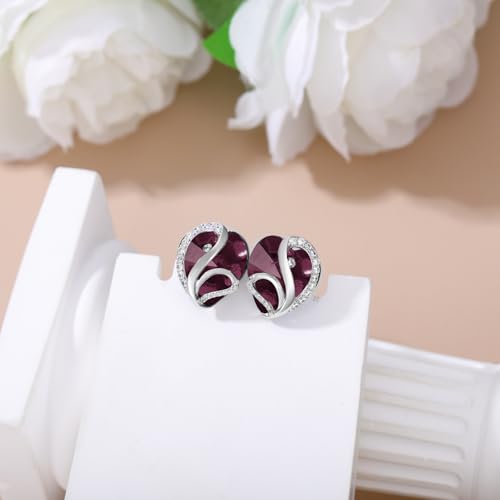 Butterfly Heart Birthstone Crystal Stud Earrings for Women S925 Sterling Silver Heart Birthstone Studs Birthday Gifts for Wife Mother Daughter Girlfriend Mom - color: 02-February