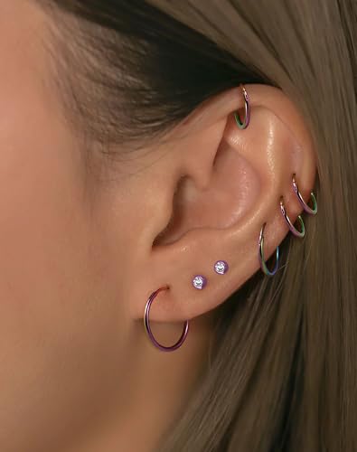316L Stainless Steel Hoop Earrings, Hinged Segment Earrings Hoop, Cartilage Helix Conch Daith Septum Earrings Hoops - color: Rainbow, size: 0.8*12mm