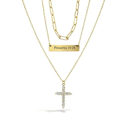 Layered Cross Necklaces for Women Trendy, 3 Pcs 14K Gold Plated, Stackable Women's Gold Pendant Necklaces Jewelry Set - color: Gold