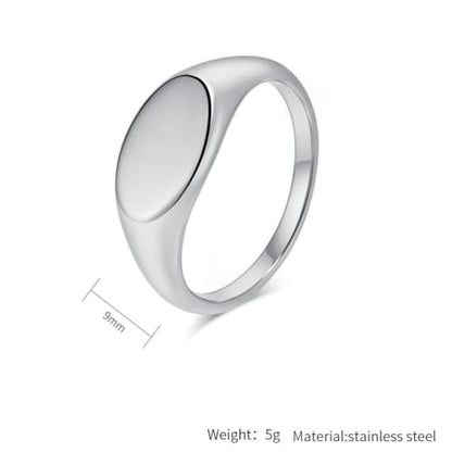PAURO Women Oval Shape Signet Ring Geometric Style | Stainless Steel Oval-shape Signet Style for Women,Classical Simple Plain Wedding Engagement Statement Ring - color: Silver