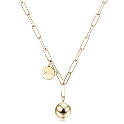 14K Gold Long Layered Chain Link Necklaces for Women Gold or Silver Harmony Ball Pendant Paperclip Necklace Adjustable Earth Map Chain Necklace - color: Gold