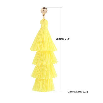 BaubleStar Bohemian Layered Tassel Drop Earrings for Women | Lightweight Statement Party Festival Jewelry - color: Chartreuse
