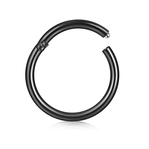 D.Bella Hinged Nose Rings Hoop 316L Surgical Steel Hypoallergenic Septum Ring Lip Ring Helix Cartilage Rook Earrings Body Piercing Jewelry 14G 16G 18G 20G, Diameter 5mm to 14mm - color: Black, size: 16g(1.2mm),10mm