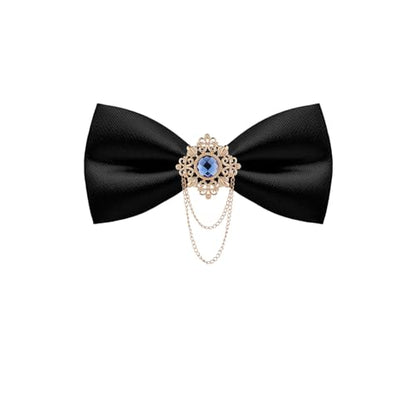 QCWQYML Black Bow Ties for Men Pre-Tied Mens Bow Tie Classic Crystal Brooch Chain Bowtie Adjustable Bowties Tuxedo Party - color: (Gold/Blue)-black