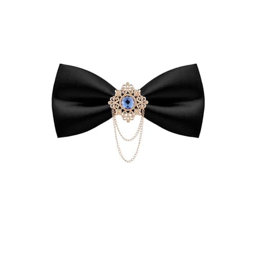QCWQYML Black Bow Ties for Men Pre-Tied Mens Bow Tie Classic Crystal Brooch Chain Bowtie Adjustable Bowties Tuxedo Party - color: (Gold/Blue)-black