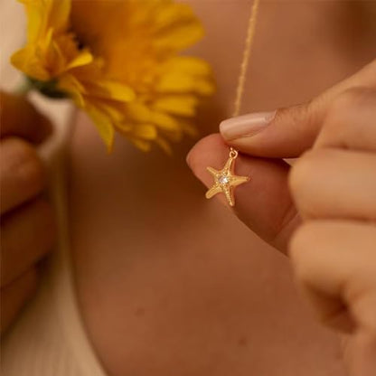 MTMY Gold Starfish Necklace 14K Gold Plated Shell Conch Ocean Pendant Necklace for Women Beach Summer Jewelry - style: starfish