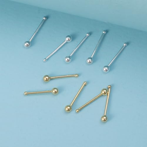 10Pcs 24G Stainless Steel Nose Studs Rings for Women Hypoallergenic Nose Piercings Jewelry Straight Bone Nose Rings 5 Gold 5 Silver