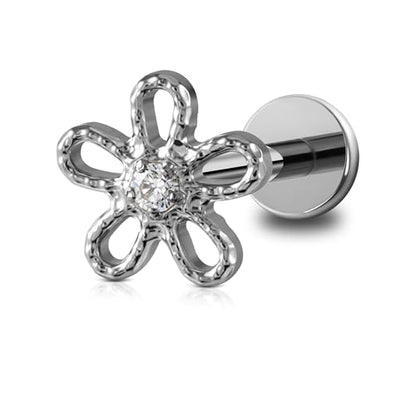 FINE4U 1PC ASTM F136 Titanium 16G Flatback Stud for Tragus, Helix, Conch 6mm 8mm - Screw on Cartilage Earring Piercing Jewelry - color: Flower - Tit