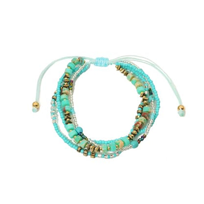 Boho Braided Beaded Ankle Bracelets Handmade Adjustable Beach Wrap Bracelet Draw String Anklets Bracelets Gifts for Women - color: Turquoise A