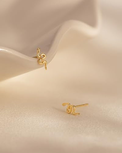 Stud Earrings for Women- 14K Gold/White Gold Plated/Black Bow Dragon Softball Snake Bat Stud Earrings - color: Tiny Snake