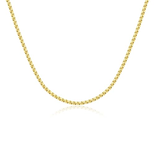 Eusense Stainless Steel Chain Necklace for Men Women Rolo/Wheat/Snake/Box Chain, 2-3MM, 20-24 Inches with Delicate Gift Box - color: 14K Gold-Plated, size: 22+2 Inches Length, style: Rolo Chain-3MM Width