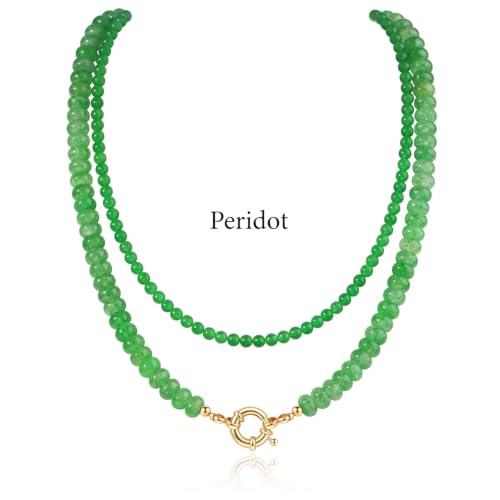 CASDAN 2Pcs Natural Gemstone Beaded Choker Necklaces for Women | Boho Colorful Beads Choker,Natural Stone Surfer Beach Necklaces,Handmade Summer Jewelry,Charm Trendy Necklaces - color: fruit green