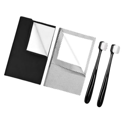 Yiju 2 Pieces Jewelry Cleaning Cloth Silver Cleaning Cloth Kit Silver Jewellery Cleaner Kit Double Sided Use Multifunctional with 2 Brush Flannel PP, Black and Light Gray - color: Black and Light Gray