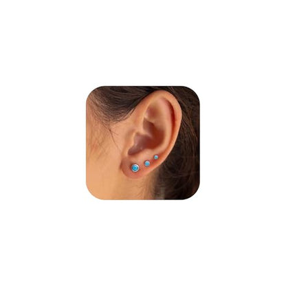 3 Pairs Mini Hoop Earrings Set Turquoise Cubic Zirconia Huggie Hoop Cartilage Earring Ear Cuff for Women (Turquoise/CZ) - color: *Turquoise-D