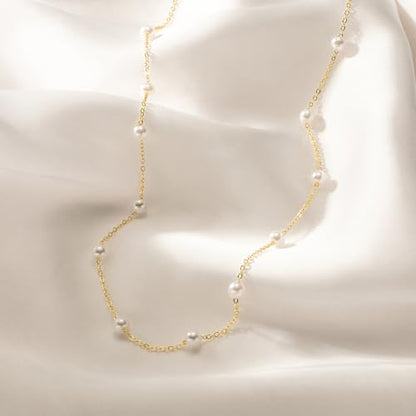 Pearl Necklace for Women- 14K Gold-plated/White Gold-plated Dainty Pearl Necklace for Women - color: Gold pearl station