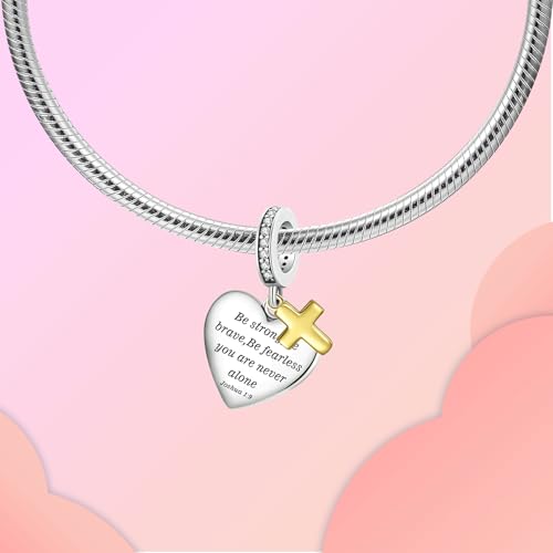 LUXILLA Love You Best Friend Grandma Wife Heart Charm 925 Sterling Silver Charms Fit for Bracelets Necklace Jewelry Gift for Women - color: Be Strong, Be Brave Cross Charm