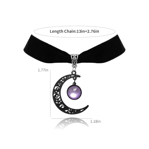 Gothic Black Velvet Goth Choker Necklace for Women,Cameo Black Choker Crow Skull Pendant Necklace Vintage Collar Skull Necklace Gothic Jewelry - style: Purple moon