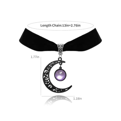 Gothic Black Velvet Goth Choker Necklace for Women,Cameo Black Choker Crow Skull Pendant Necklace Vintage Collar Skull Necklace Gothic Jewelry - style: Purple moon