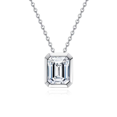 Moissanite Necklaces, 925 Sterling Silver Pendant Necklace for Women Men - style: Emerald Cut