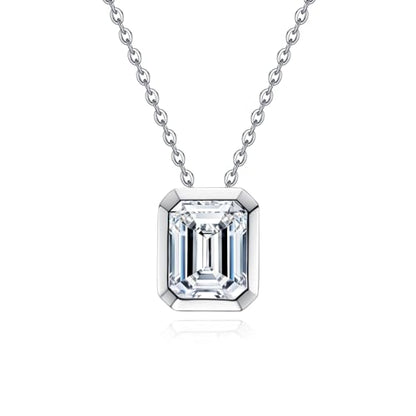 Moissanite Necklaces, 925 Sterling Silver Pendant Necklace for Women Men - style: Emerald Cut