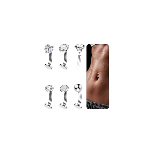 BSJ4U 5 Pcs Titanium Floating Belly Button Rings 14G Hypoallergenic Belly Rings for Women 8mm/10mm/12mm/14mm Internally Threaded Flat Navel Belly Piercing Jewelry - size: 8mm