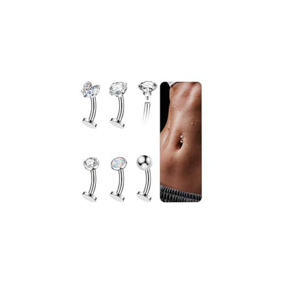 BSJ4U 5 Pcs Titanium Floating Belly Button Rings 14G Hypoallergenic Belly Rings for Women 8mm/10mm/12mm/14mm Internally Threaded Flat Navel Belly Piercing Jewelry - size: 8mm