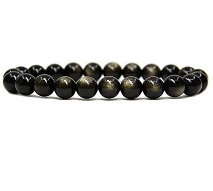 Angelstones Gemstones 8mm Round Beads Healing Crystal Bracelet for women | Natural Gemstone, Handmade Gifts for Women, Healing Crystal Round Beaded Stretch Bracelets, Unisex Jewelry for Women and Men - color: Golden Obsidian