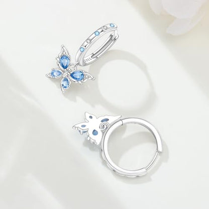 925 Sterling Silver Hoop Earrings Drop Dangle Earrings for Women Hypoallergenic Earring Trendy Huggie Earring Cute Graduation Birthday Gifts Jewelry for Women - color: Butterfly earrings blue gemstones