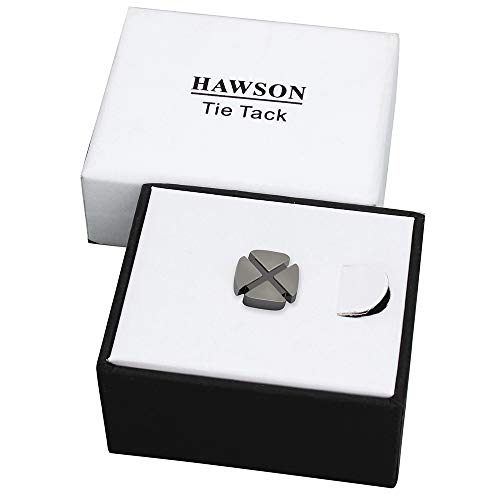 HAWSON Mini Tie Pin for Men, Tie Tack with Chain for Men's Necktie, Tie Tack Gift Set for Wedding, Party, Meeting - color: Matte Gunmetal